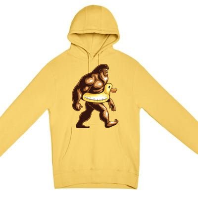 Funny Bigfoot Wearing Duck Floater Premium Pullover Hoodie