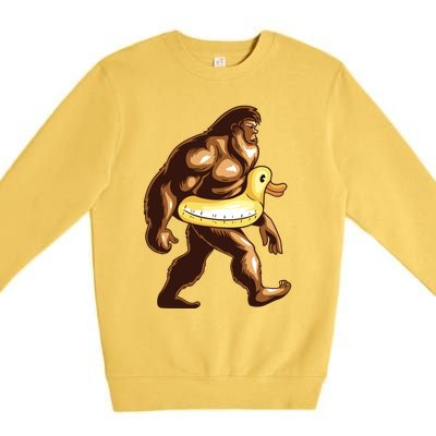 Funny Bigfoot Wearing Duck Floater Premium Crewneck Sweatshirt