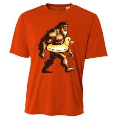 Funny Bigfoot Wearing Duck Floater Cooling Performance Crew T-Shirt