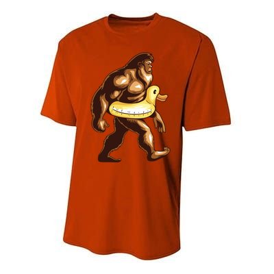 Funny Bigfoot Wearing Duck Floater Performance Sprint T-Shirt