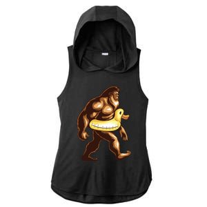 Funny Bigfoot Wearing Duck Floater Ladies PosiCharge Tri-Blend Wicking Draft Hoodie Tank