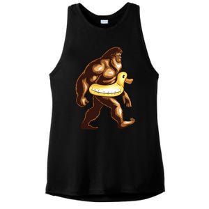 Funny Bigfoot Wearing Duck Floater Ladies PosiCharge Tri-Blend Wicking Tank