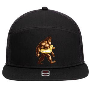 Funny Bigfoot Wearing Duck Floater 7 Panel Mesh Trucker Snapback Hat