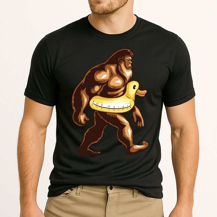 Funny Bigfoot Wearing Duck Floater Cooling Performance Crew T-Shirt