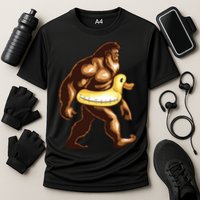 Funny Bigfoot Wearing Duck Floater Cooling Performance Crew T-Shirt