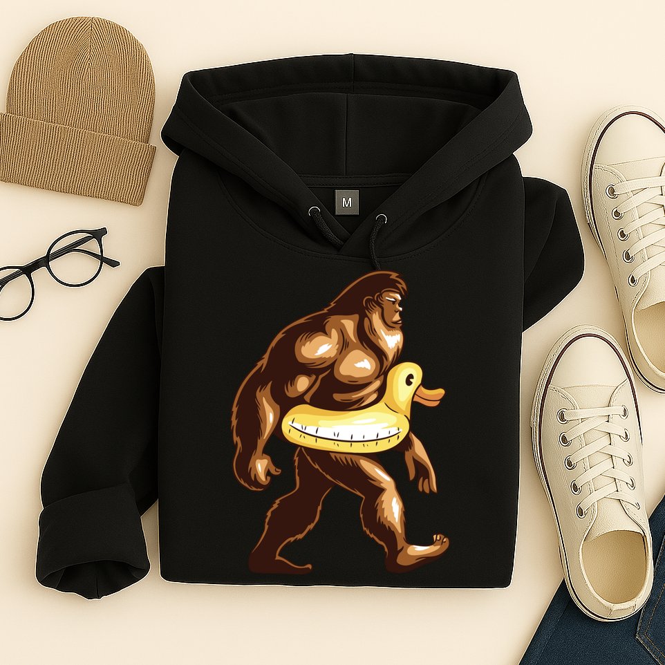 Funny Bigfoot Wearing Duck Floater Hoodie