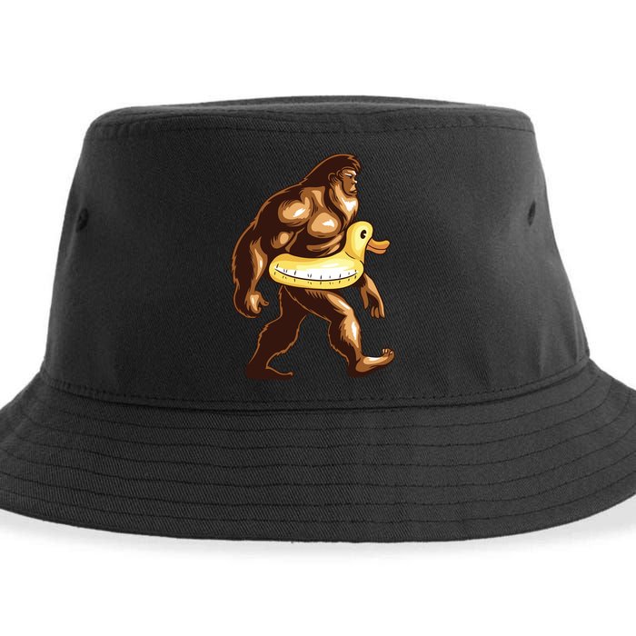 Funny Bigfoot Wearing Duck Floater Sustainable Bucket Hat