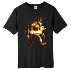 Funny Bigfoot Wearing Duck Floater Tall Fusion ChromaSoft Performance T-Shirt