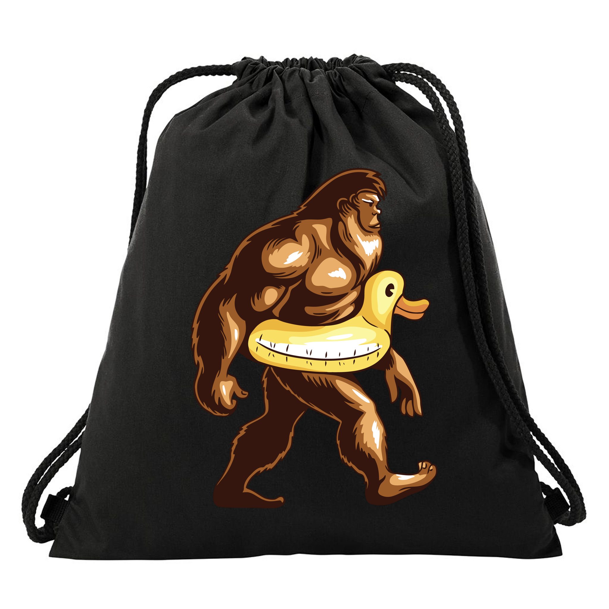 Funny Bigfoot Wearing Duck Floater Drawstring Bag