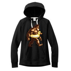 Funny Bigfoot Wearing Duck Floater Women's Fleece Hoodie