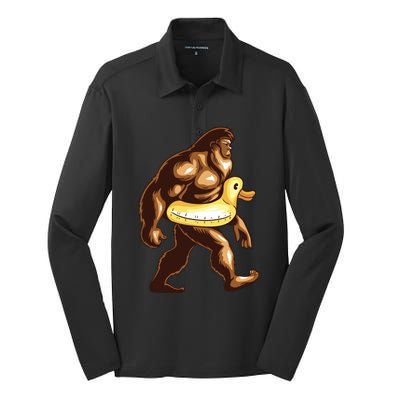 Funny Bigfoot Wearing Duck Floater Silk Touch Performance Long Sleeve Polo