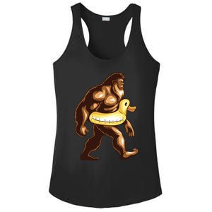 Funny Bigfoot Wearing Duck Floater Ladies PosiCharge Competitor Racerback Tank