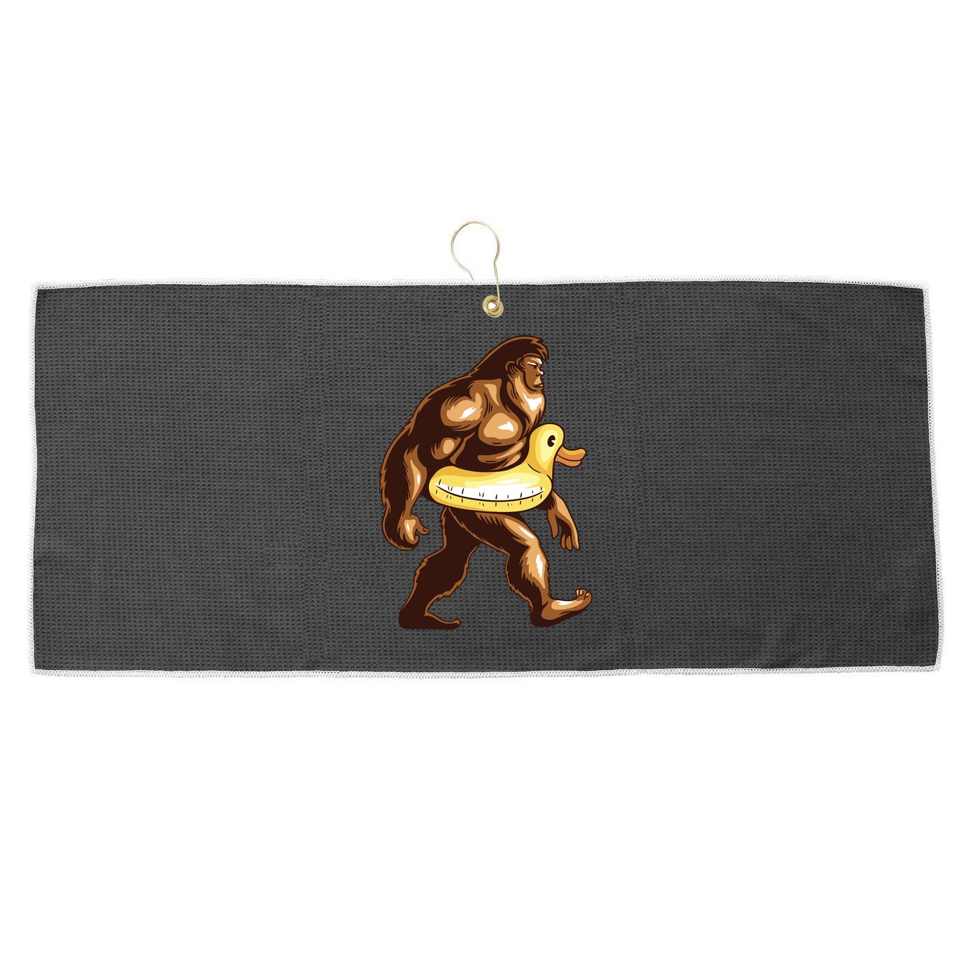 Funny Bigfoot Wearing Duck Floater Large Microfiber Waffle Golf Towel