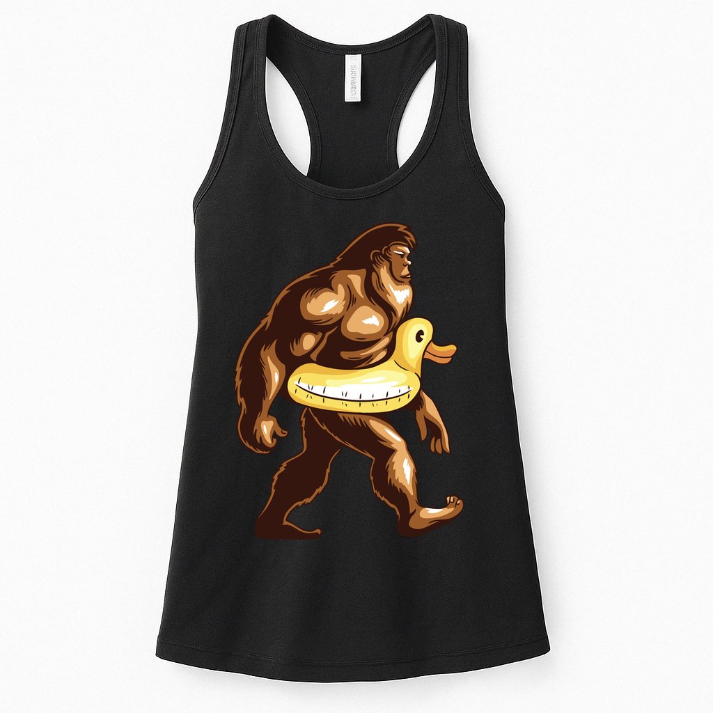 Funny Bigfoot Wearing Duck Floater Womens Tank Top