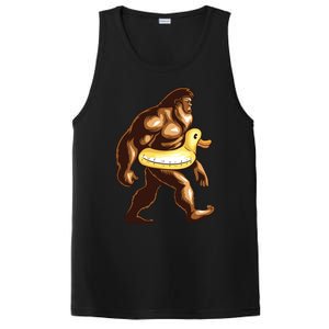 Funny Bigfoot Wearing Duck Floater PosiCharge Competitor Tank