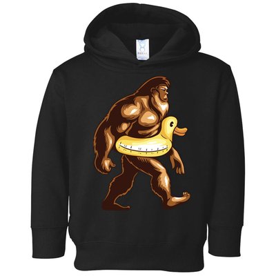 Funny Bigfoot Wearing Duck Floater Toddler Hoodie