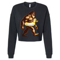 Funny Bigfoot Wearing Duck Floater Cropped Pullover Crew