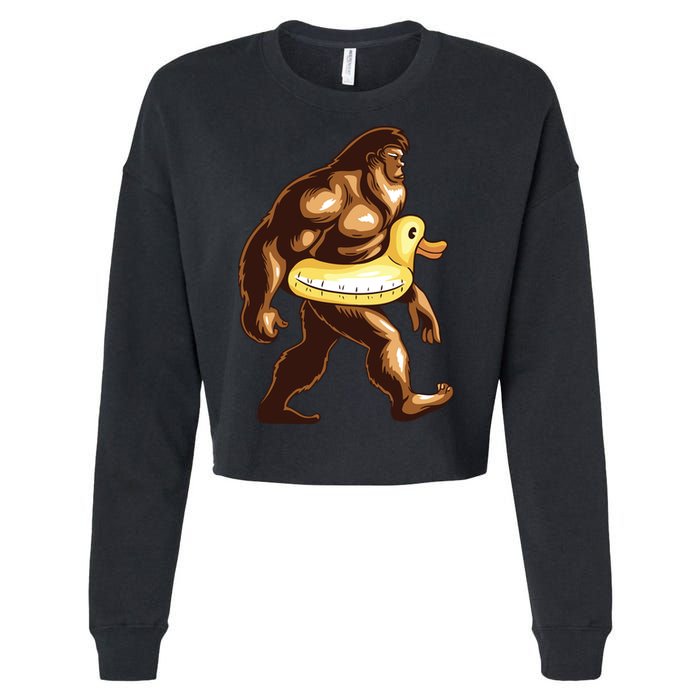 Funny Bigfoot Wearing Duck Floater Cropped Pullover Crew
