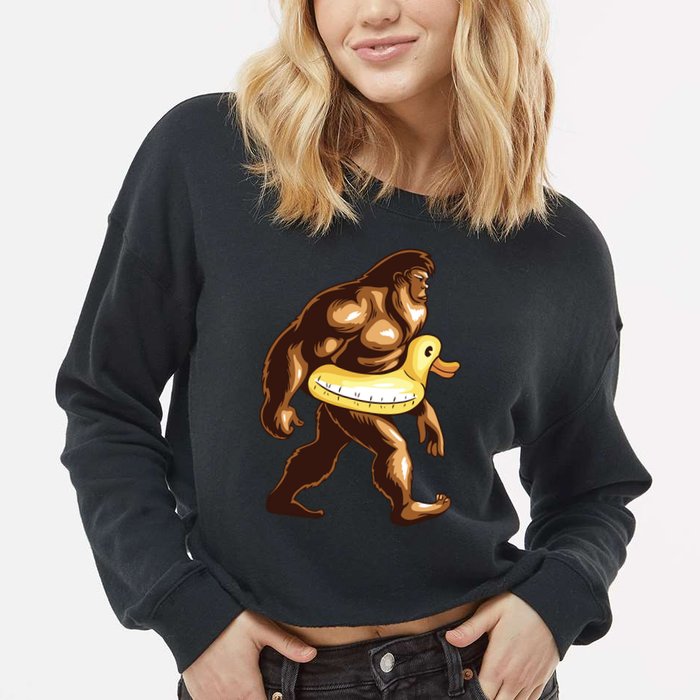 Funny Bigfoot Wearing Duck Floater Cropped Pullover Crew