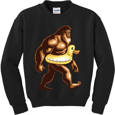 Funny Bigfoot Wearing Duck Floater Kids Sweatshirt