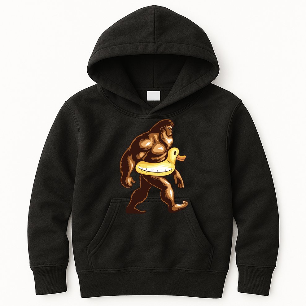 Funny Bigfoot Wearing Duck Floater Kids Hoodie