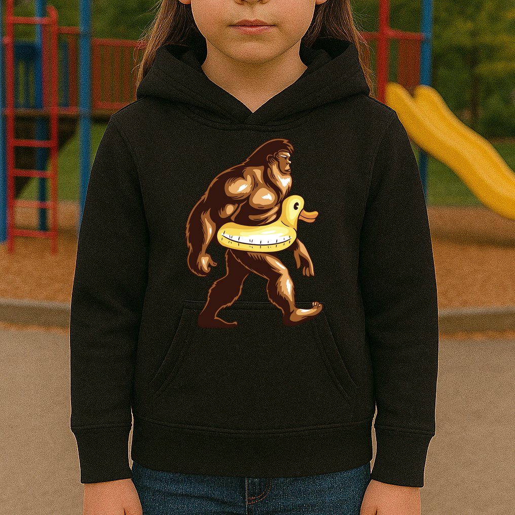 Funny Bigfoot Wearing Duck Floater Kids Hoodie
