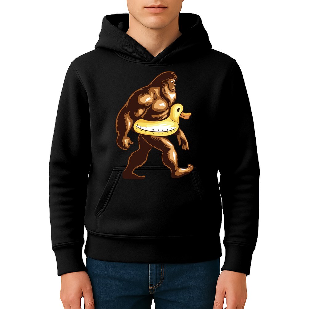 Funny Bigfoot Wearing Duck Floater Kids Hoodie