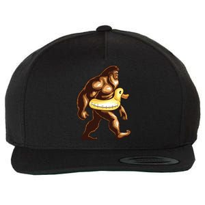 Funny Bigfoot Wearing Duck Floater Wool Snapback Cap