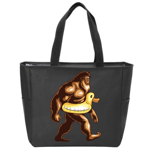 Funny Bigfoot Wearing Duck Floater Zip Tote Bag