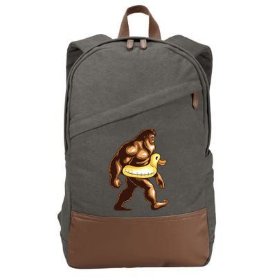 Funny Bigfoot Wearing Duck Floater Cotton Canvas Backpack