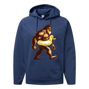 Funny Bigfoot Wearing Duck Floater Performance Fleece Hoodie