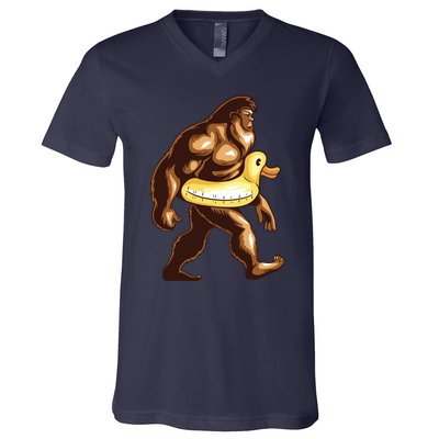 Funny Bigfoot Wearing Duck Floater V-Neck T-Shirt