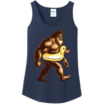 Funny Bigfoot Wearing Duck Floater Ladies Essential Tank