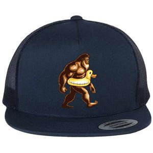 Funny Bigfoot Wearing Duck Floater Flat Bill Trucker Hat