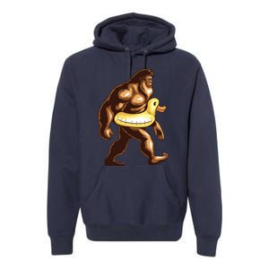 Funny Bigfoot Wearing Duck Floater Premium Hoodie