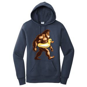 Funny Bigfoot Wearing Duck Floater Women's Pullover Hoodie