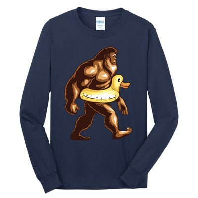 Funny Bigfoot Wearing Duck Floater Tall Long Sleeve T-Shirt