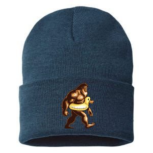 Funny Bigfoot Wearing Duck Floater Sustainable Knit Beanie