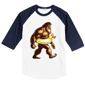 Funny Bigfoot Wearing Duck Floater Baseball Sleeve Shirt