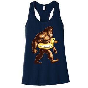 Funny Bigfoot Wearing Duck Floater Women's Racerback Tank