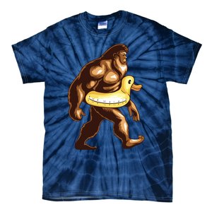 Funny Bigfoot Wearing Duck Floater Tie-Dye T-Shirt