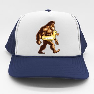 Funny Bigfoot Wearing Duck Floater Trucker Hat