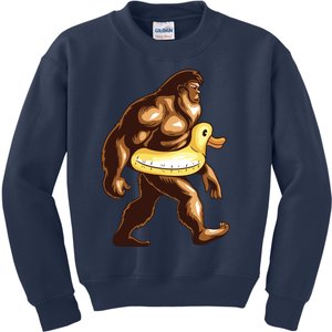 Funny Bigfoot Wearing Duck Floater Kids Sweatshirt