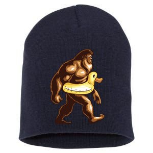 Funny Bigfoot Wearing Duck Floater Short Acrylic Beanie