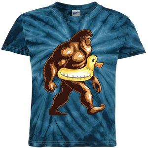 Funny Bigfoot Wearing Duck Floater Kids Tie-Dye T-Shirt