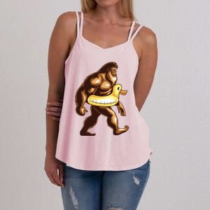 Funny Bigfoot Wearing Duck Floater Women's Strappy Tank