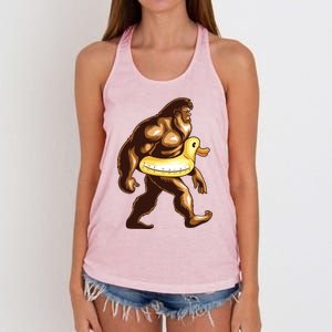 Funny Bigfoot Wearing Duck Floater Women's Knotted Racerback Tank