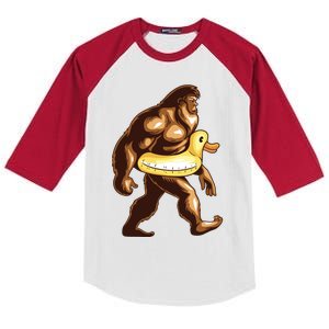 Funny Bigfoot Wearing Duck Floater Kids Colorblock Raglan Jersey