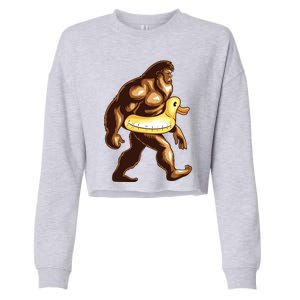 Funny Bigfoot Wearing Duck Floater Cropped Pullover Crew