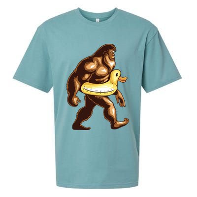 Funny Bigfoot Wearing Duck Floater Sueded Cloud Jersey T-Shirt